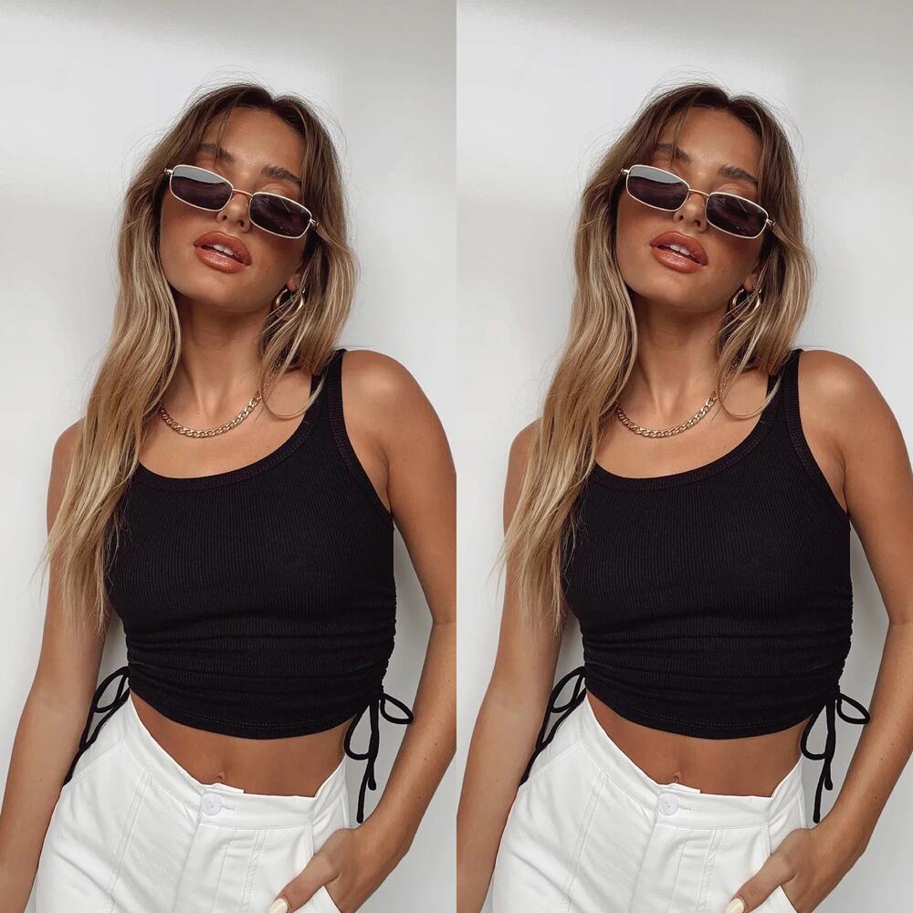 Princess Polly Black Drawstring Side Ruched Tank Top